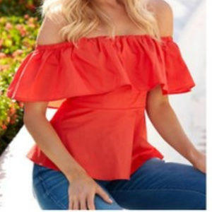 Boston Proper Red Off Shoulder Peplum Top - 12